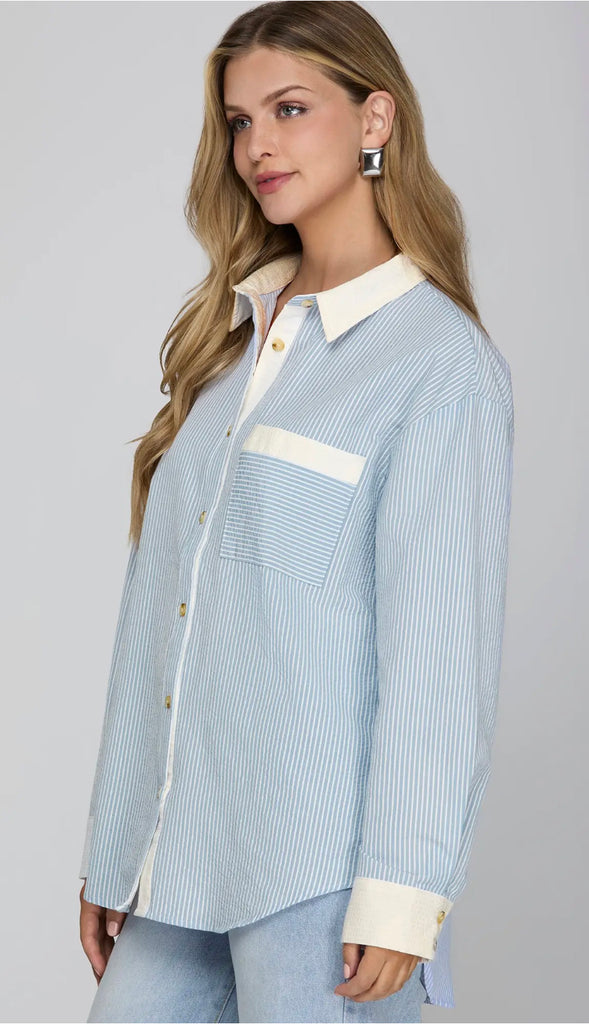 Colette Button Down Striped Shirt- Pink
