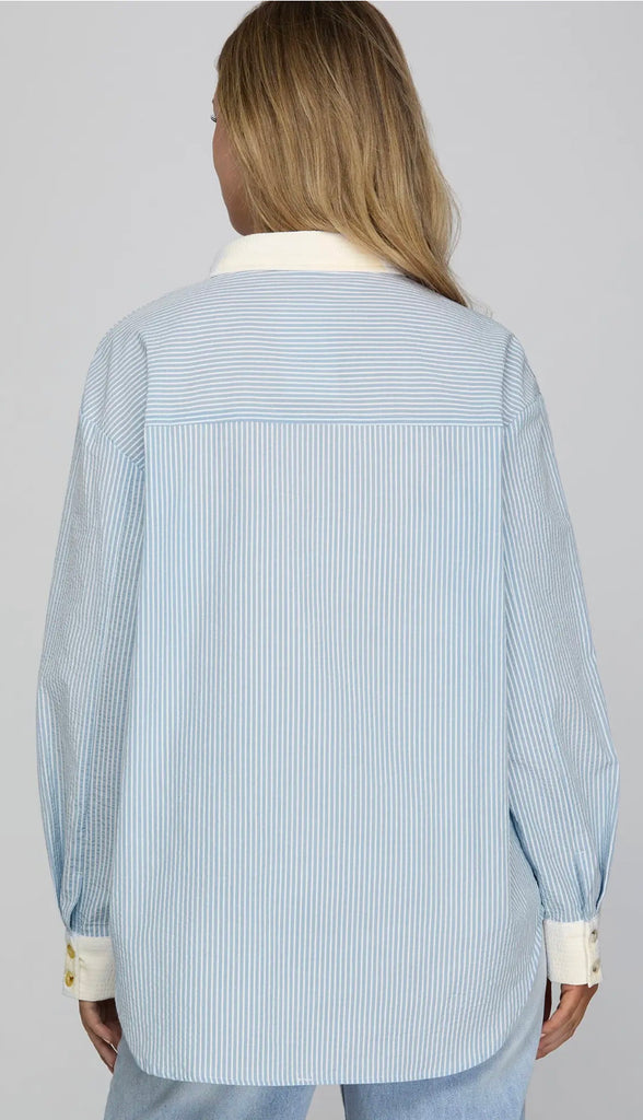 Colette Button Down Striped Shirt- Blue