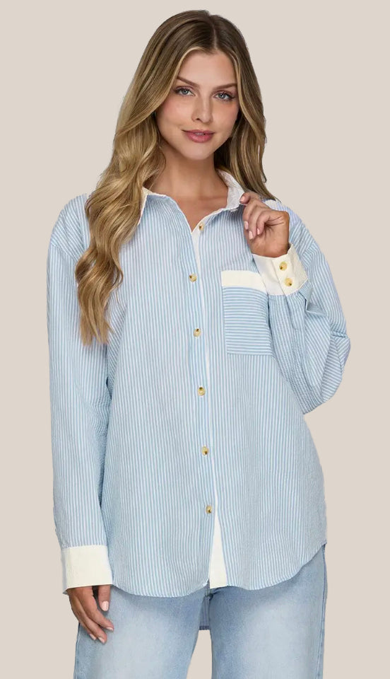 Colette Button Down Striped Shirt- Pink