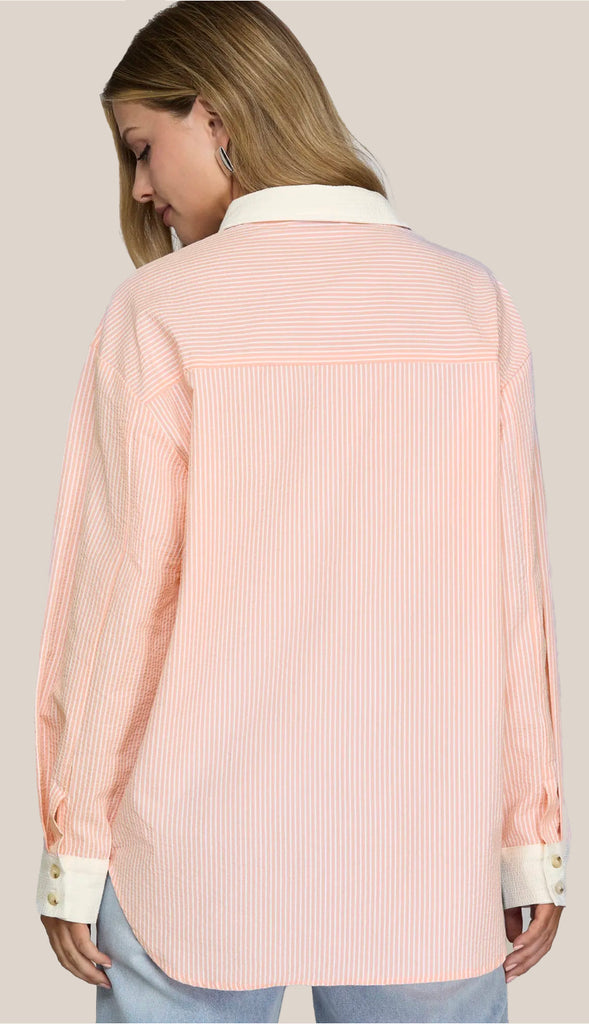Colette Button Down Striped Shirt- Pink