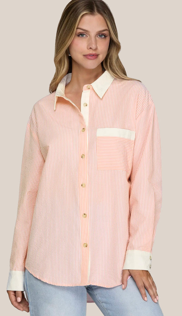 Colette Button Down Striped Shirt- Blue