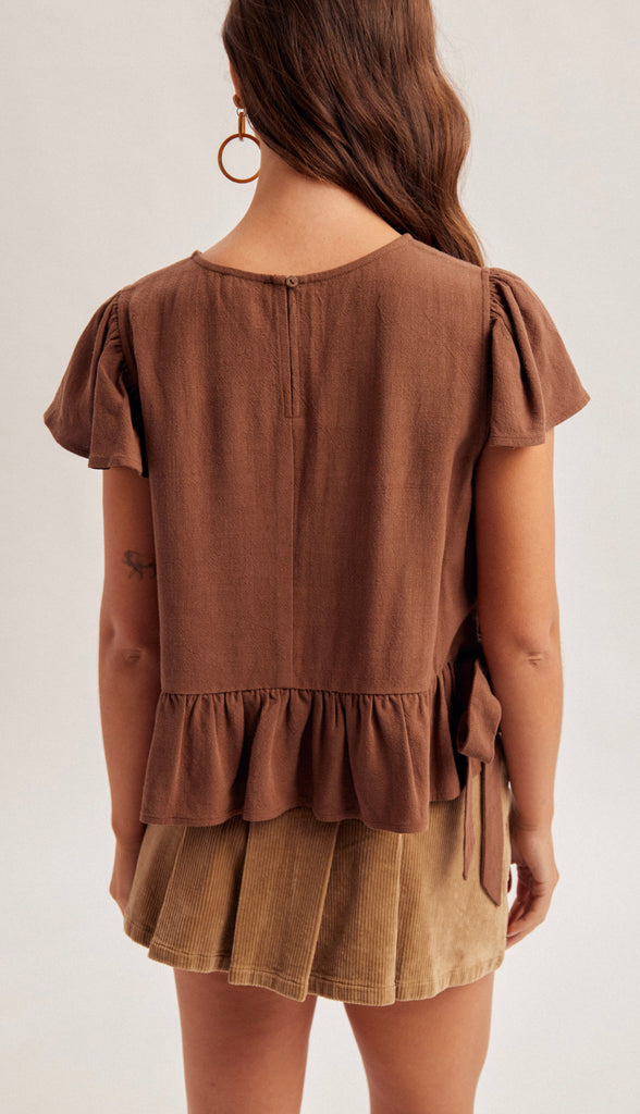 Lydia Flutter Sleeves Top- Natural