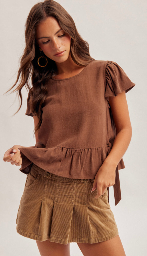 Lydia Flutter Sleeves Top- Natural