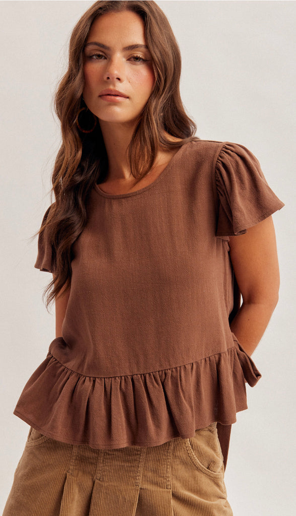 Lydia Flutter Sleeves Top- Natural