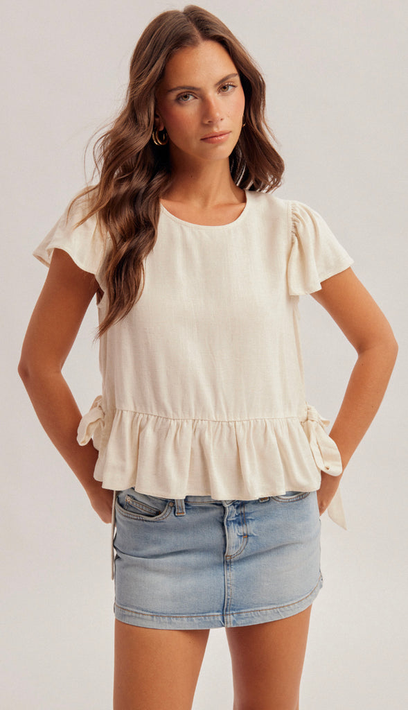 Lydia Flutter Sleeves Top- Natural