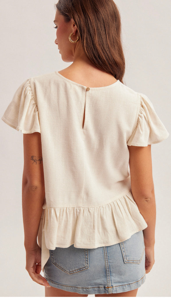 Lydia Flutter Sleeves Top- Natural