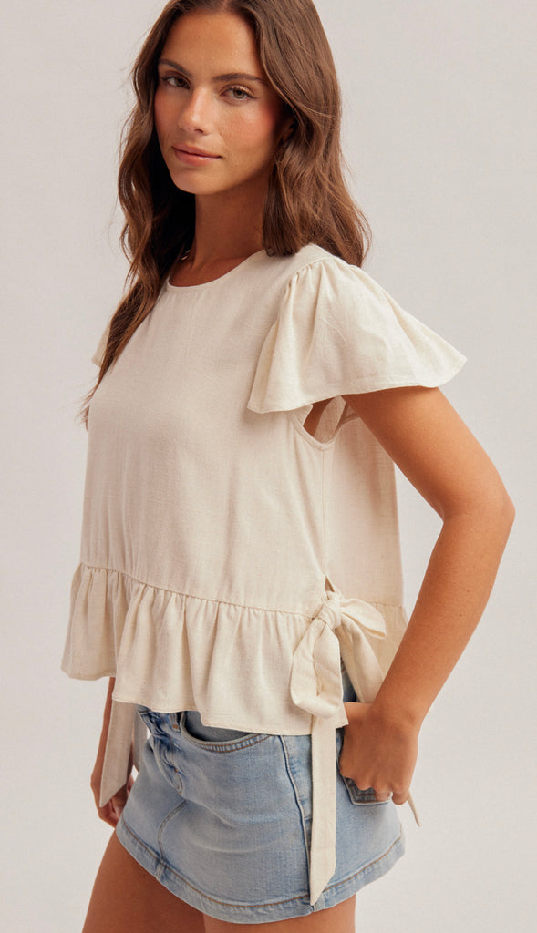 Lydia Flutter Sleeves Top- Natural