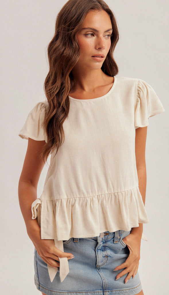 Lydia Flutter Sleeves Top- Brown