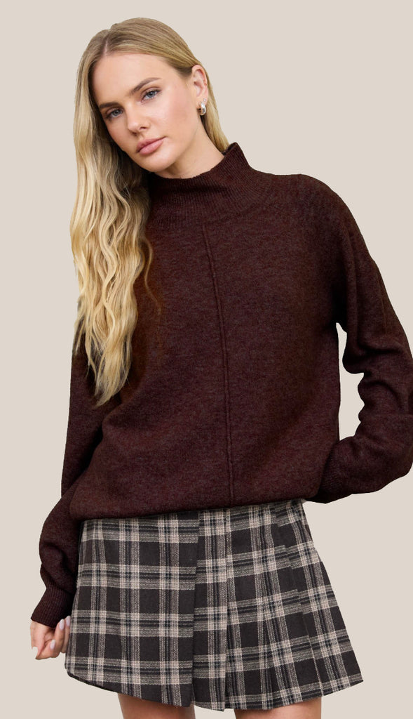 Evie Center Seam Mock Neck Relaxed Sweater (4 colors!)