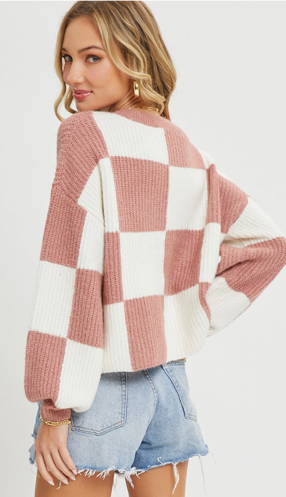 Checker Crewneck Sweater- Ivory Mocha