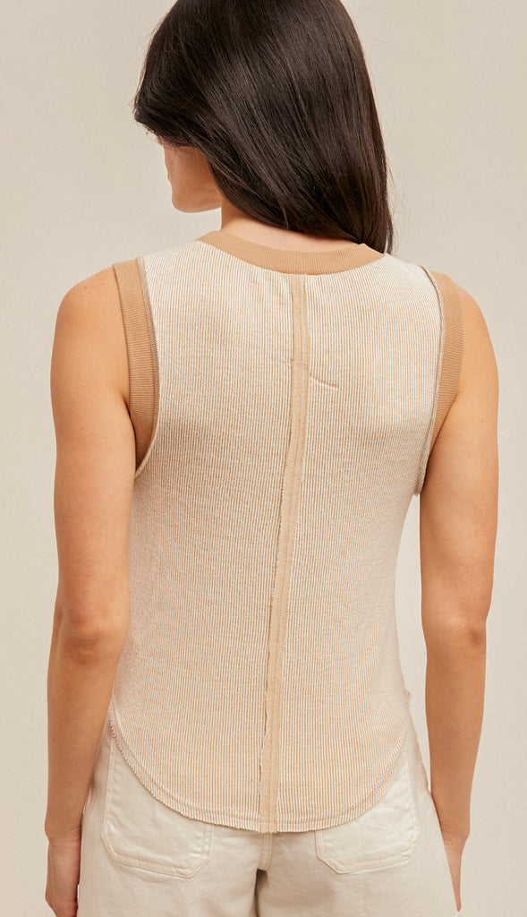 Bridget Two Tone Ribbed Tank- Lime