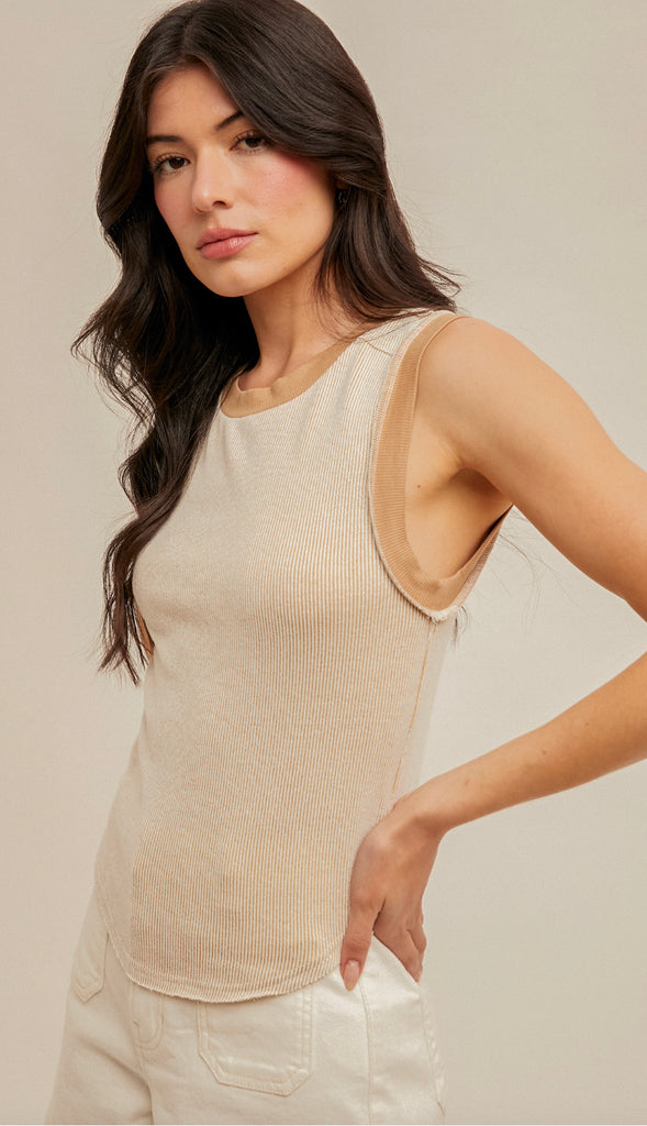 Bridget Two Tone Ribbed Tank- Lime