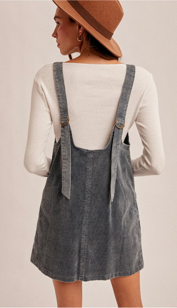Snow Wash Corduroy Pinafore Dress- Raspberry