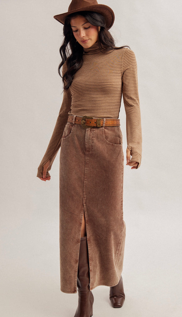 Snow Wash Corduroy Maxi Skirt- Coffee