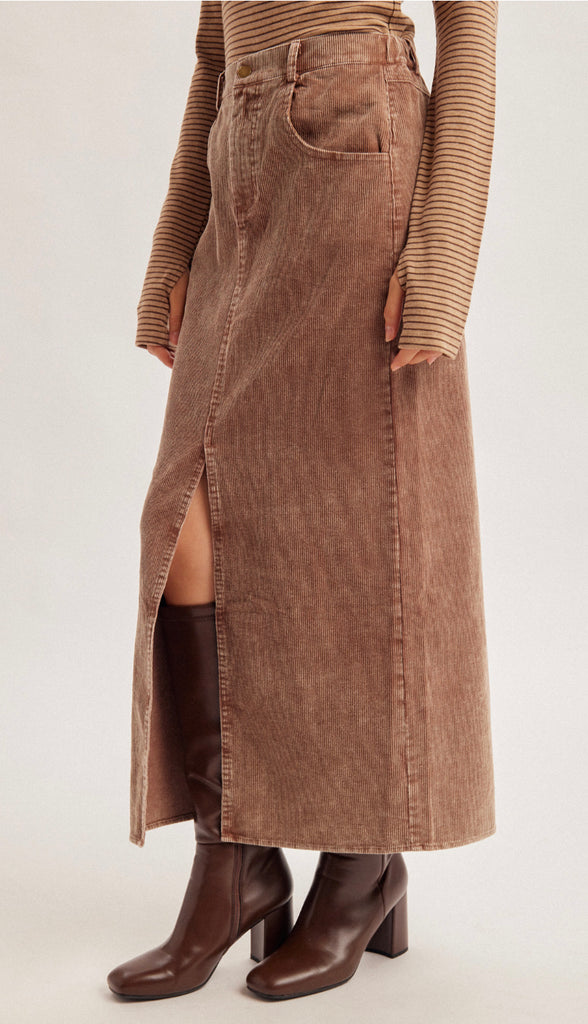 Snow Wash Corduroy Maxi Skirt- Coffee