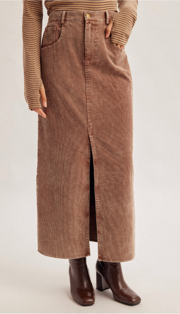 Snow Wash Corduroy Maxi Skirt- Coffee