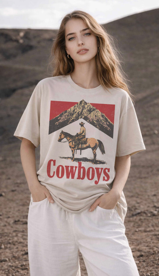 Cowboys Oversized Graphic Tee- Sand