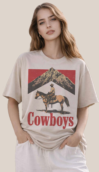 Cowboys Oversized Graphic Tee- Sand