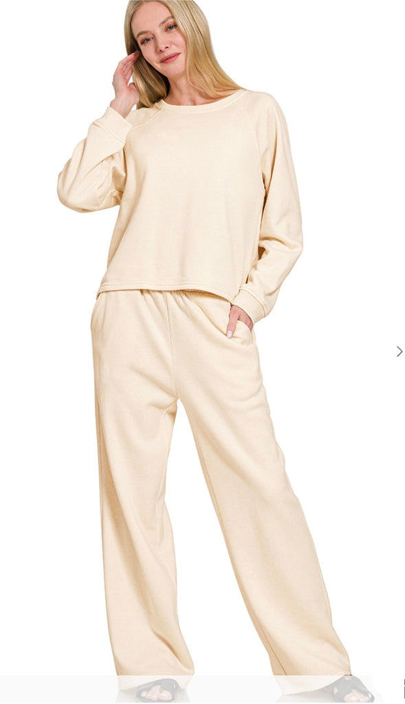 In My Cozy Era Fleece Pullover And Sweatpant Set- Ruby