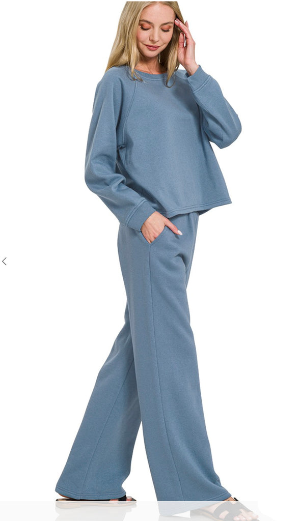 In My Cozy Era Fleece Pullover And Sweatpant Set- Ash Jade
