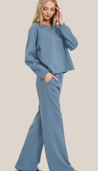 In My Cozy Era Fleece Pullover And Sweatpant Set- Ruby