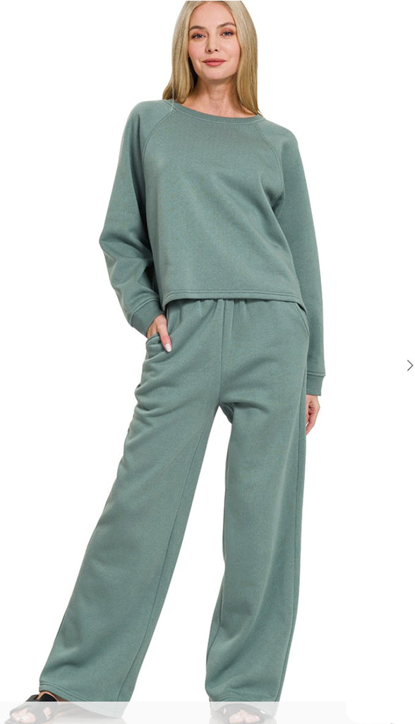 In My Cozy Era Fleece Pullover And Sweatpant Set- Ash Jade