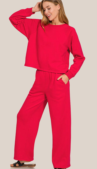 In My Cozy Era Fleece Pullover And Sweatpant Set- Ash Jade