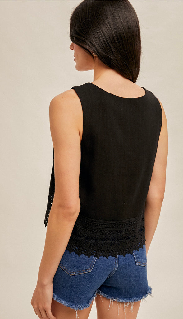 Kami Crochet Lace Trimmed Tank- Raspberry