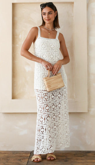 Island Getaway Crochet Maxi Dress- Cream