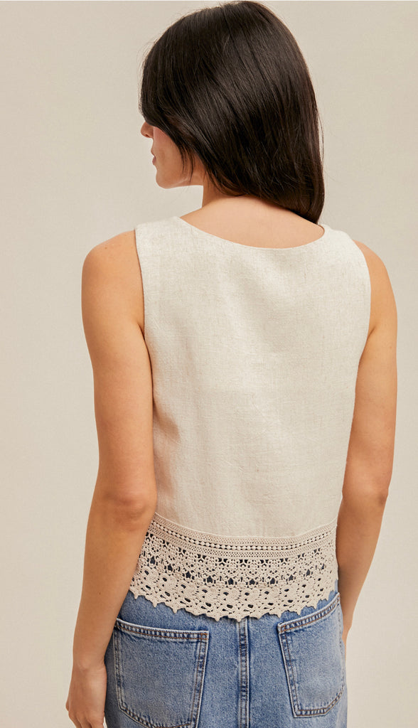 Kami Crochet Lace Trimmed Tank- Raspberry