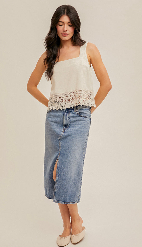 Kami Crochet Lace Trimmed Tank- Raspberry