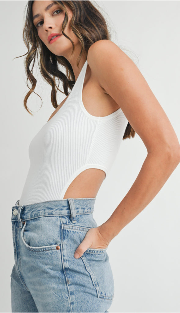 Ribbed Cutout Bodysuit- Off White