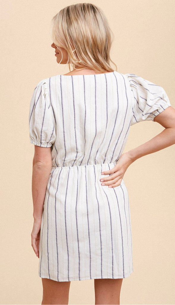 Hampton Social Cutout Mini Wrap Dress- Cream/Navy