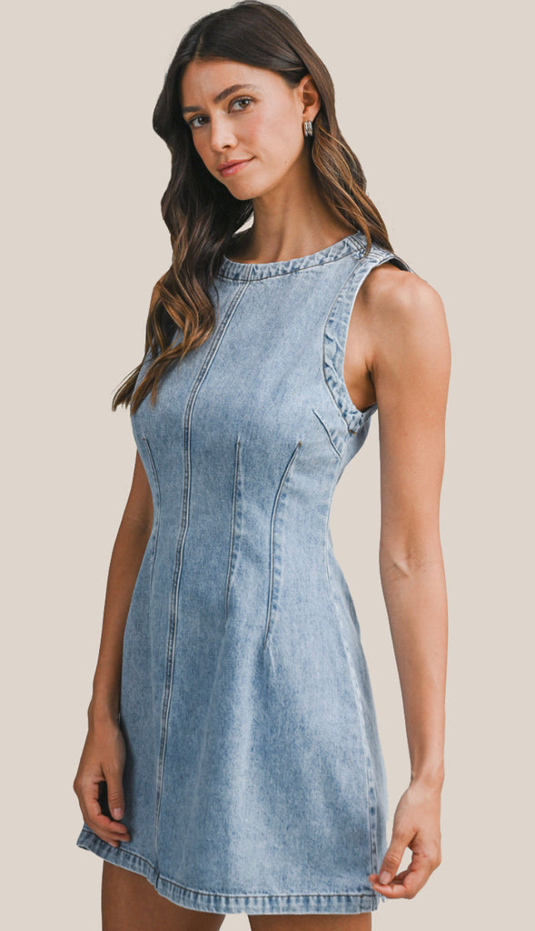 Langley Denim Mini Dress- Lt Denim