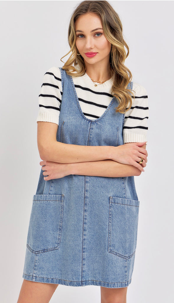 Overall Denim Dress- Light Wash Denim