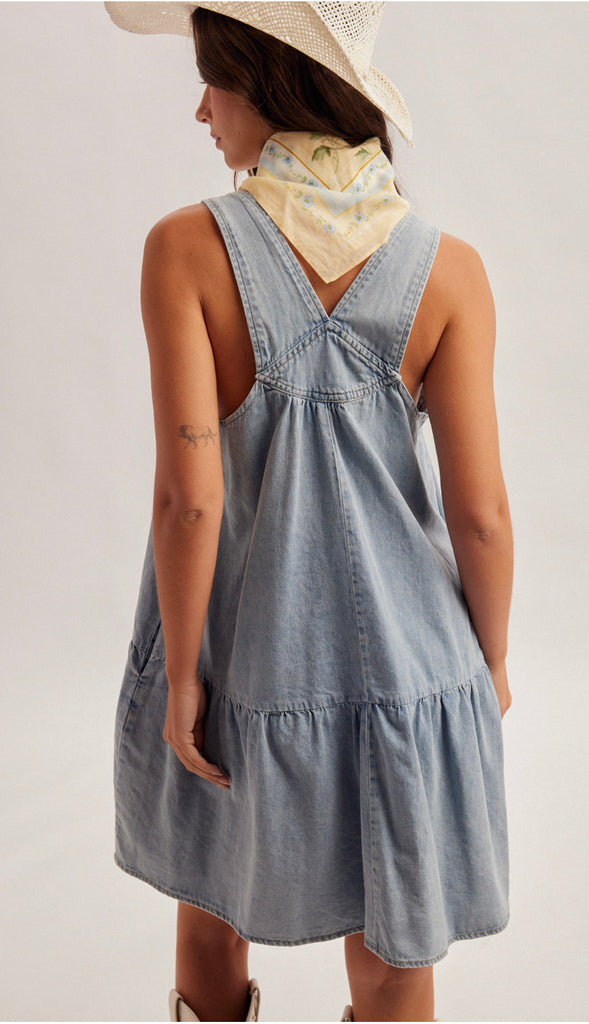 Overall Denim Dress- Denim Blue