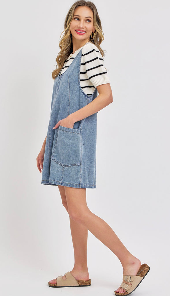 Overall Denim Dress- Light Wash Denim