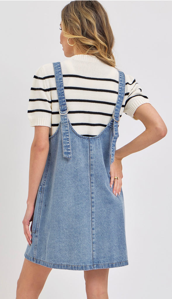 Overall Denim Dress- Light Wash Denim