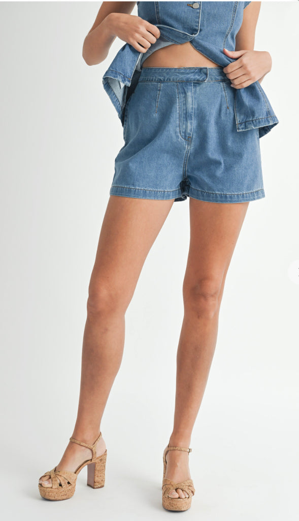 Denim Tailored Longline Vest- Medium Denim