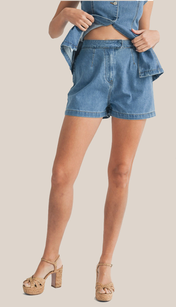 Denim Tailored Shorts- Medium Denim