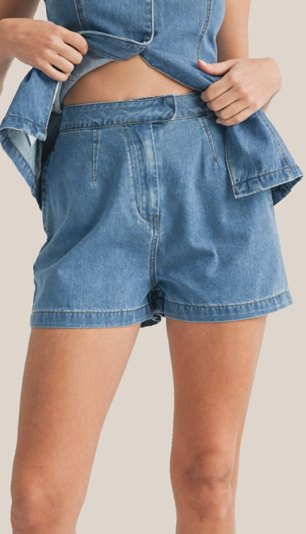 Denim Tailored Shorts- Medium Denim