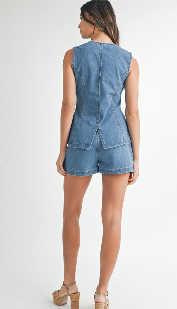 Denim Tailored Shorts- Medium Denim