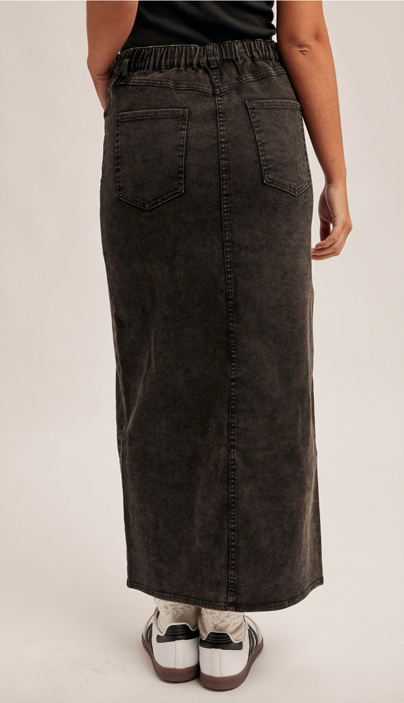 Kramer Elastic Waist Twill Maxi Skirt- Black