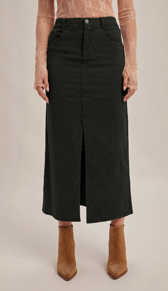 Kramer Elastic Waist Twill Maxi Skirt- Black