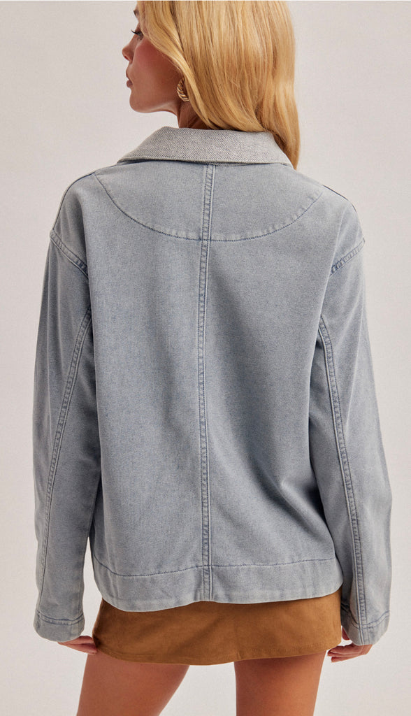 Alex Collared Neck Lace Up Denim Top- Denim