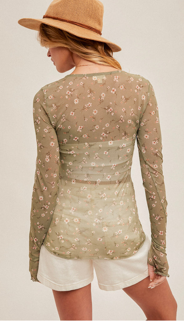 Spring On Floral Mesh Top- Lavender