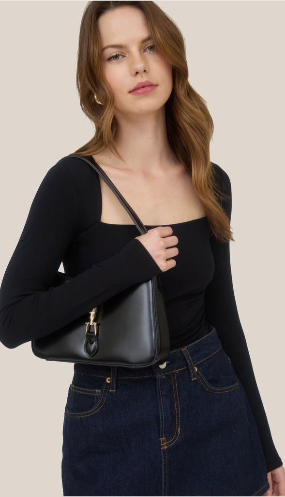 Square Neck Ruched Side Long Sleeve Top- Brown
