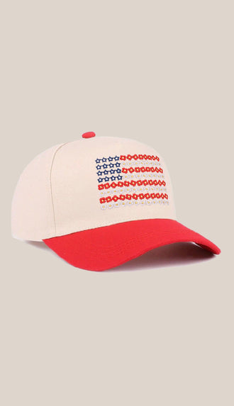 Star Floral American Flag Two Tone Cotton Hat- Red