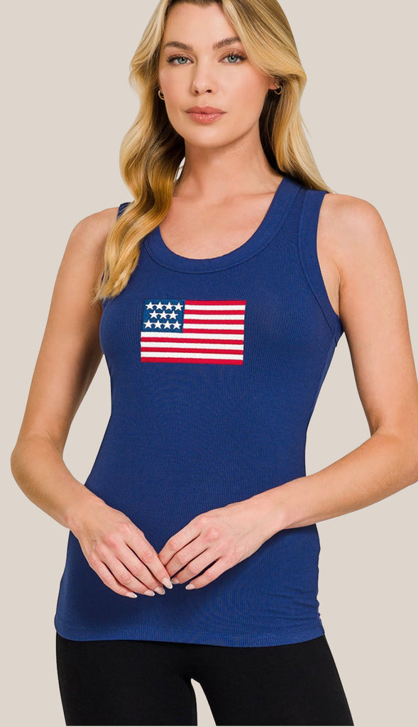 American Flag Ribbed Tank Top