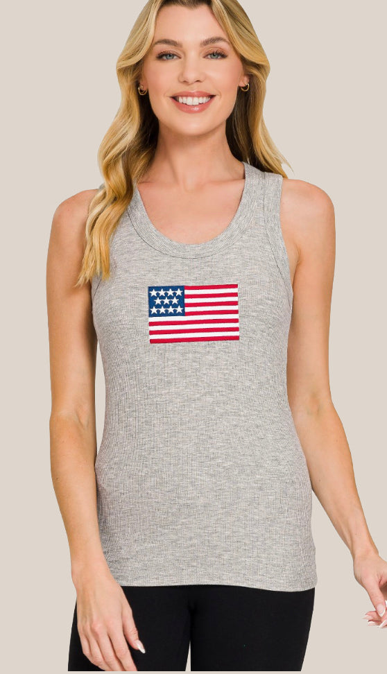 American Flag Ribbed Tank Top